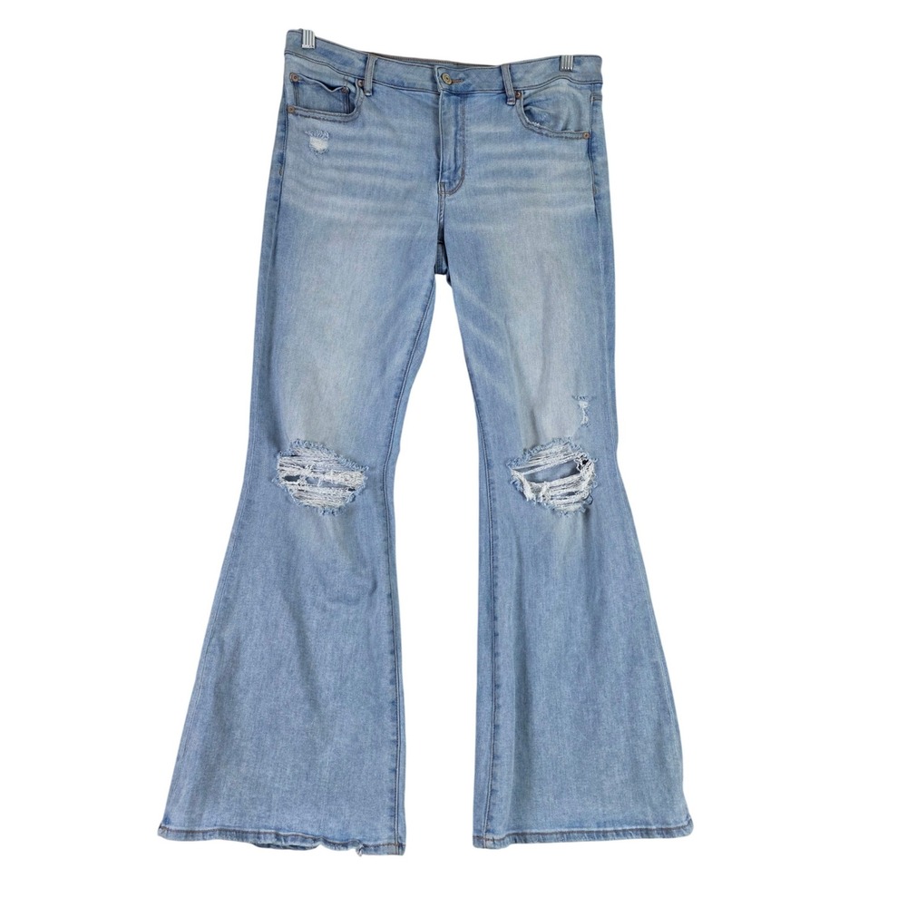 American Eagle Next Level Stretch Low Rise Flare Distressed Denim Jeans Light 12